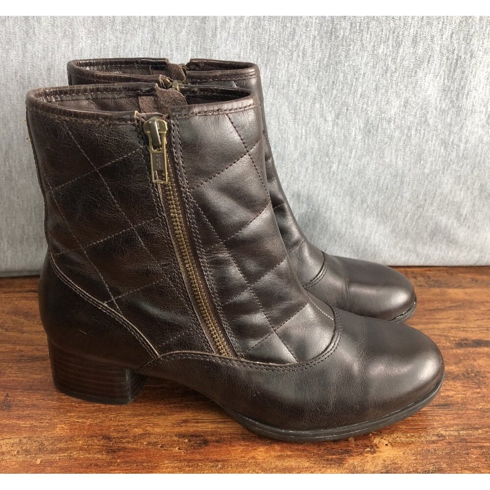 Born Mohan Womens Size 8 M Brown Leather Quilted‎ Heel Ankle Boots Side Zipper